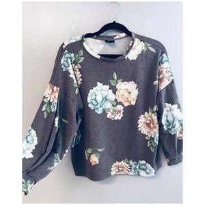 PURPLE FLORAL TOP WITH PUFFY SLEEVES